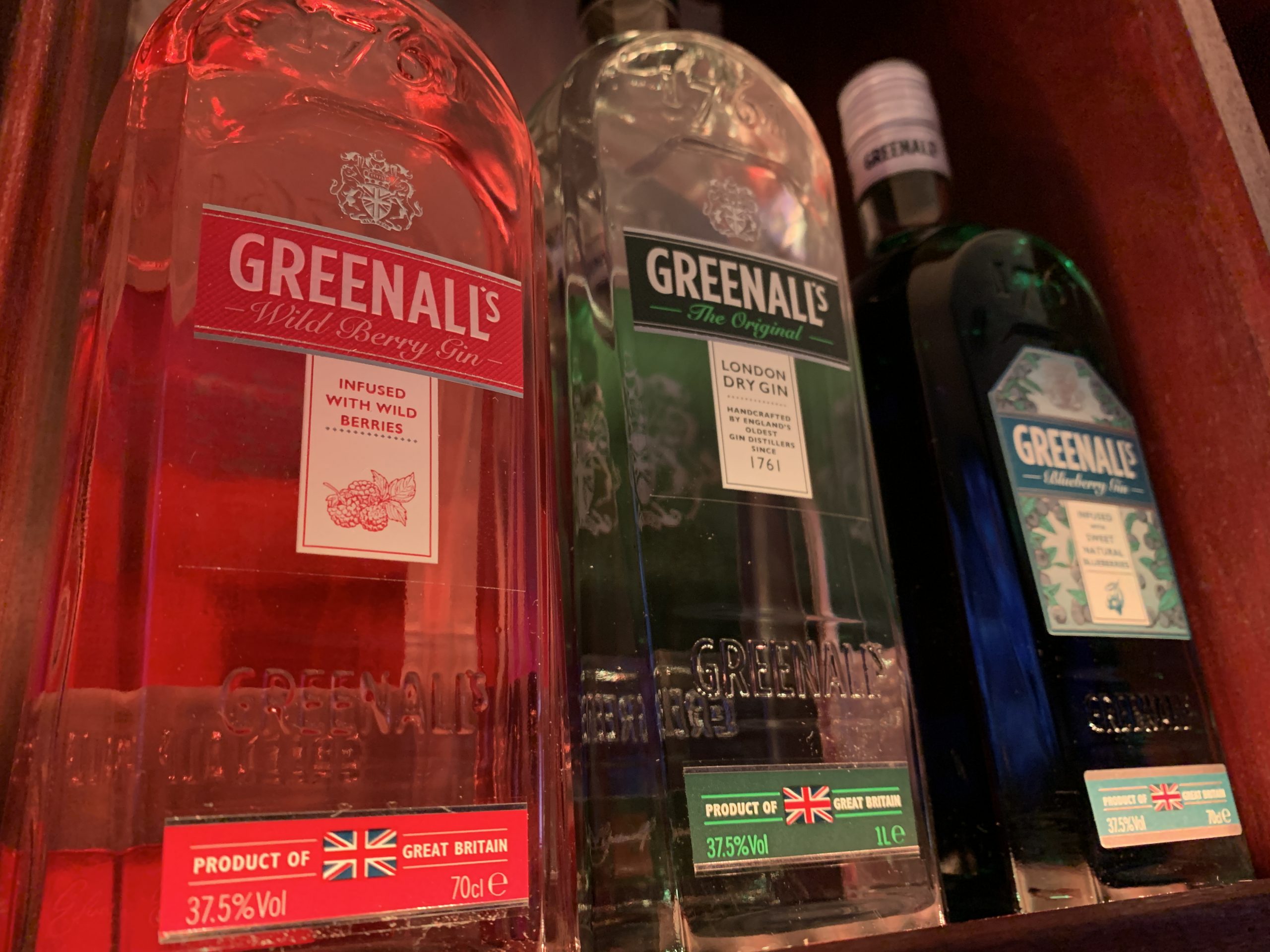 Gin bottles on the back bar